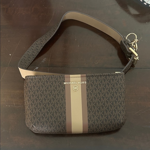 Michael Kors Monogram Crossbody with Tan Stripe - Picture 1 of 3